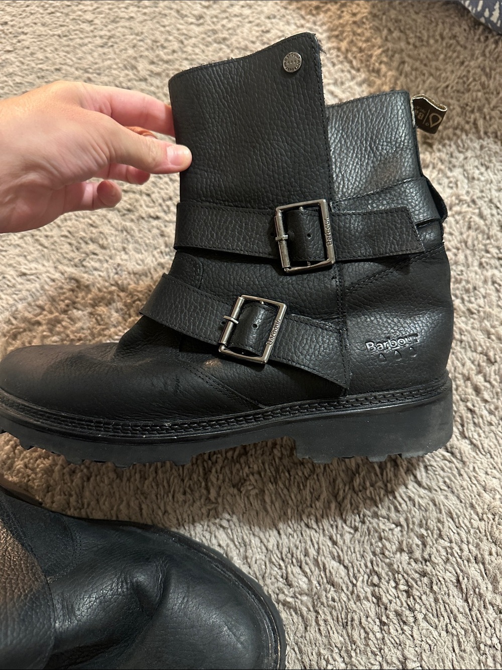Barbour Black Leather Double-Buckle Ankle Boots